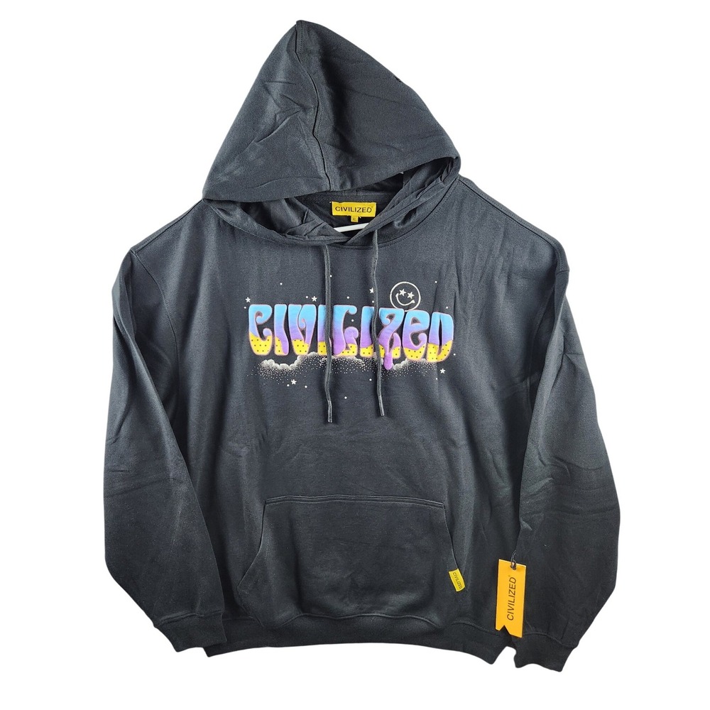 Civilized Psychedelic Dreaming Hoodie Black Graphic Skeleton Y2K NWT Men's XL - Picture 2 of 10